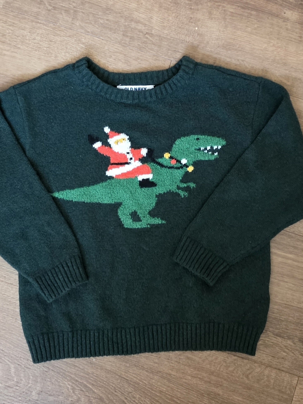 Old Navy Boys Santa Dinosaur Christmas Sweater Green 4T